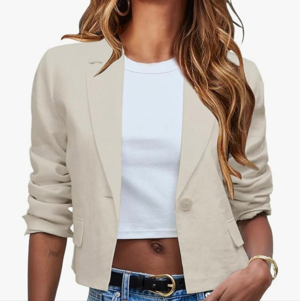 Olivia Moon Beige linen Blazer SP
